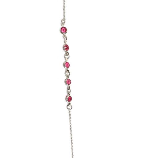PULSEIRA DE PRATA COM 5 ZIRCÔNIAS COR ROSA ESCURO