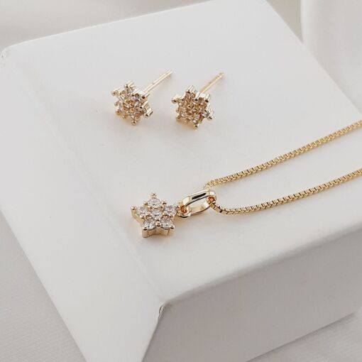 Conjunto dourado de estrela cravejado.
