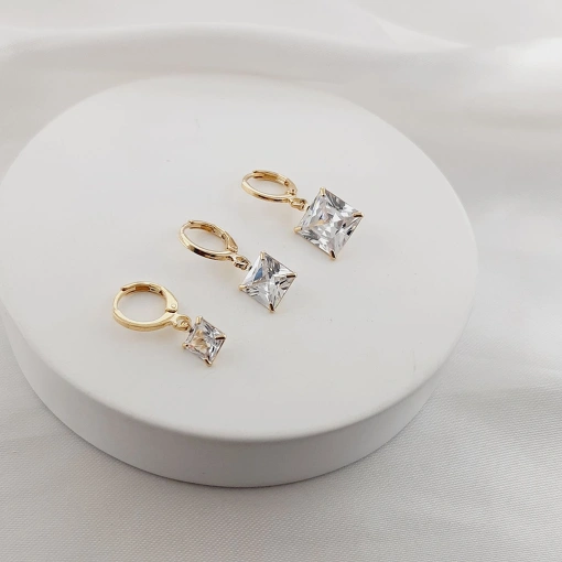 Trio de Brincos com Zircônia Quadrada