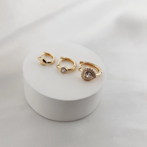 Trio de Argolinhas coração com Detalhes em Zircônia