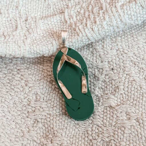 Pingente Chinelo em Pedra Turquesa de Prata