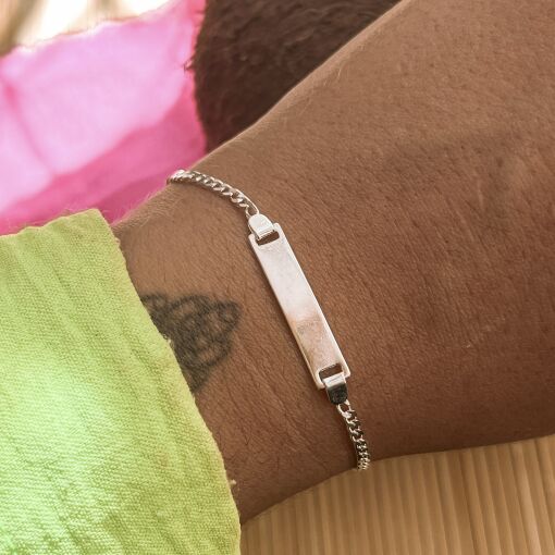 Pulseira de Prata em Malha Groumet com Placa 16cm