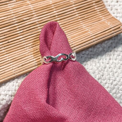 Anel Falange Corações Vazados de Prata