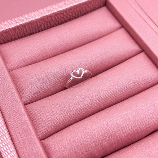 Anel Falange Coração Vazado de Prata