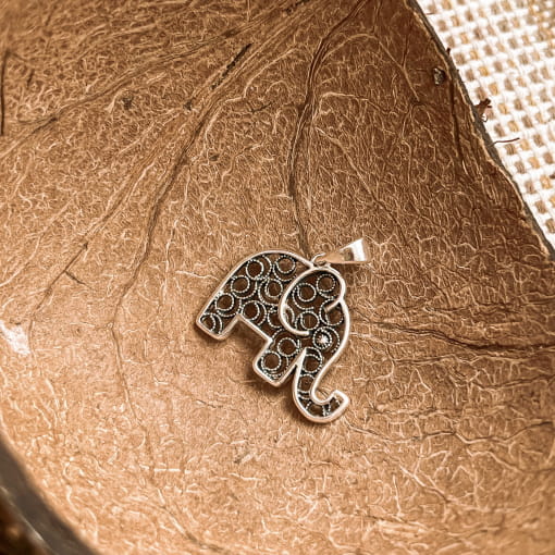 Pingente Elefante de Prata Envelhecida
