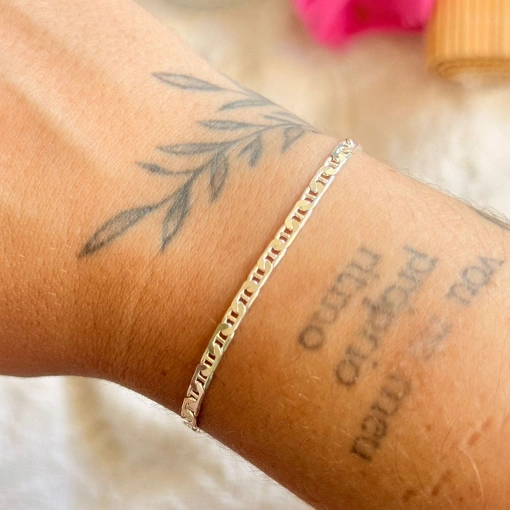 Pulseira de Prata Italiana em Malha Piastine 2,8mm