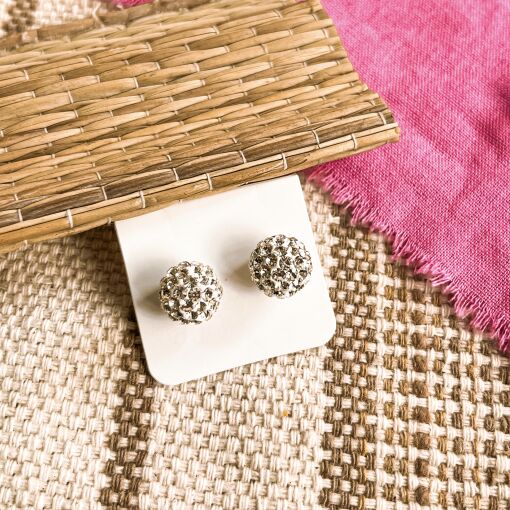 Brinco Bolinha Strass de Prata G