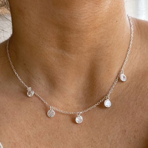 Choker de Prata com Pingentes de Zirconias
