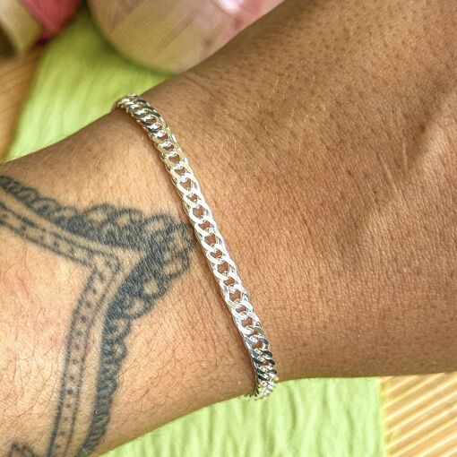 Pulseira de Prata Italiana em Malha Groumet Dupla 4mm