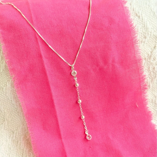 Choker de Prata com Pingente Fio com Bolinhas e Zirconia