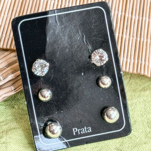 Trio Zirconia e Bolinhas de Prata