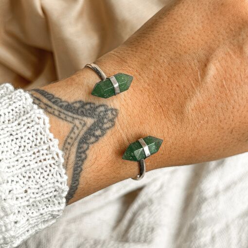 Bracelete Dual com Pedra Quartzo Verde de Prata
