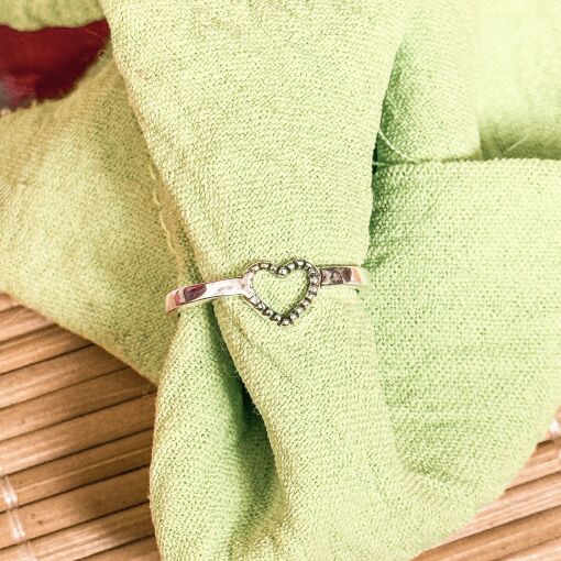 Anel Falange Coração de Prata Envelhecida