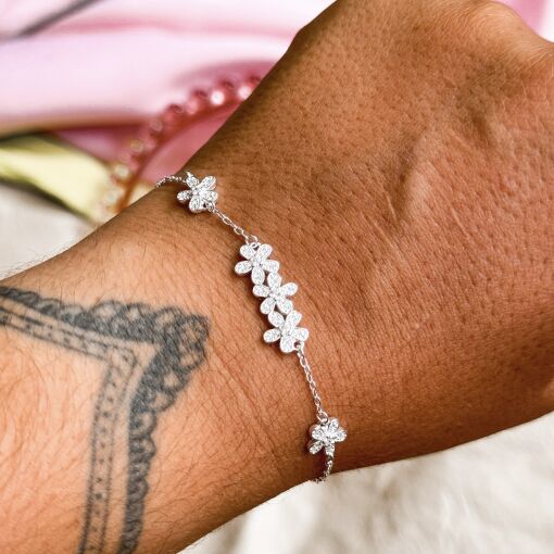 Pulseira Flores com Zirconias de Prata
