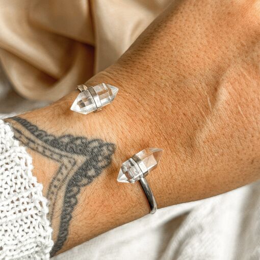 Bracelete Dual com Pedra Cristal de Prata