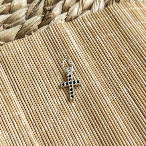 Pingente Cruz com Zirconias Preta de Prata