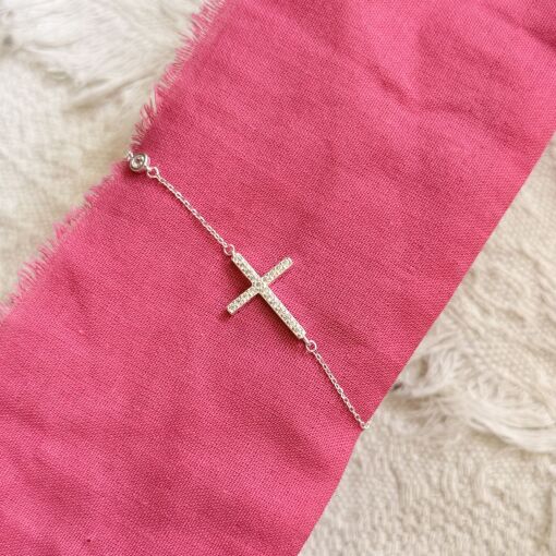 Pulseira Cruz com Zirconias de Prata