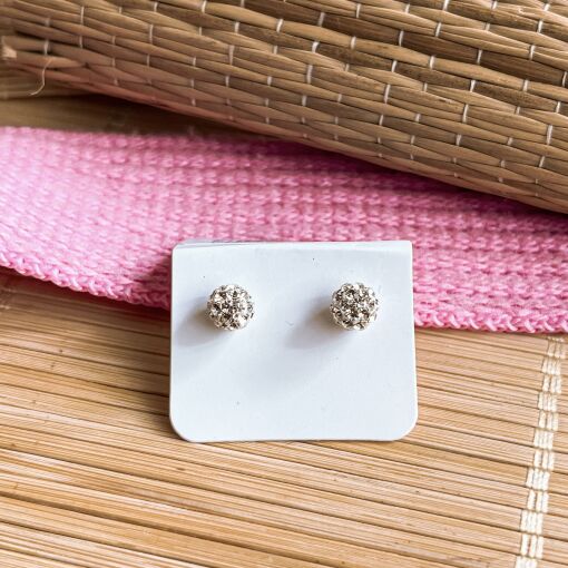 Brinco Bolinha Strass de Prata P