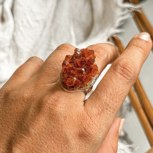 Anel de Prata com Pedra Citrino Bruto