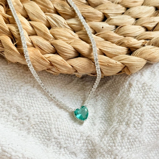 Colar Riviera com Coração de Prata