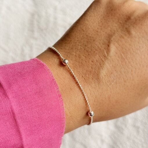 Pulseira Bolinha Lisa com Bolinha Facetada de Prata