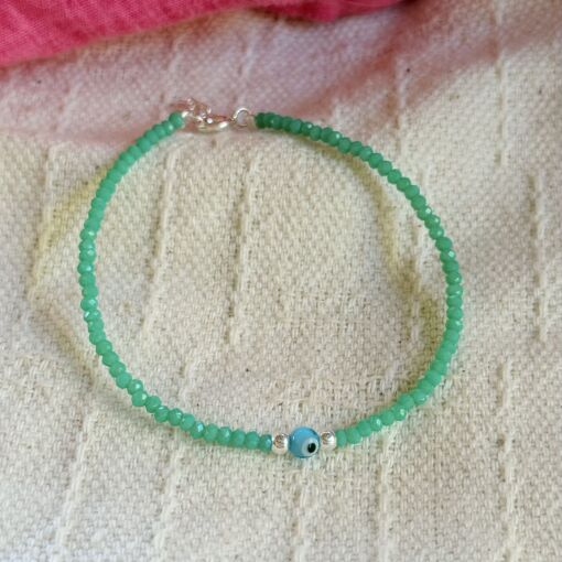 Pulseira Cristal Verde com Olho Grego