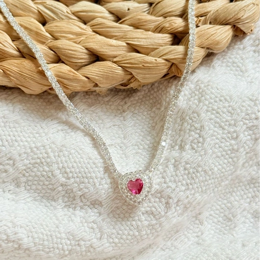 Colar Riviera com Coração Cravejado de Prata