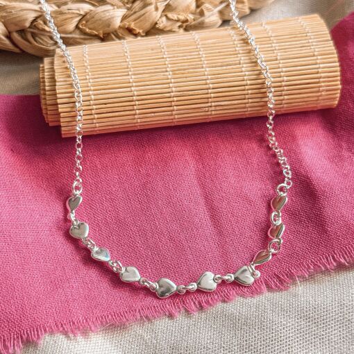Choker de Prata com Corações Lisos