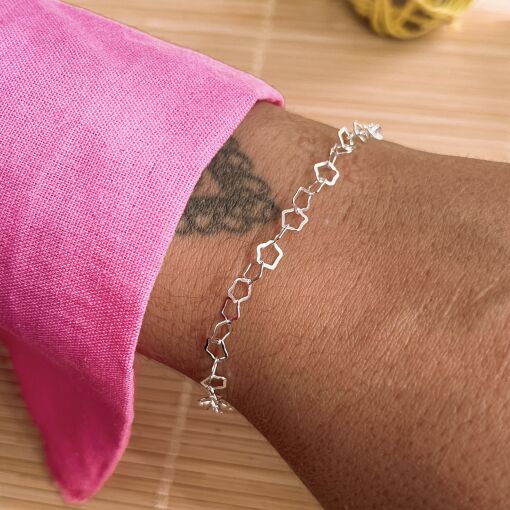 Pulseira de Prata em Malha de Estrelas