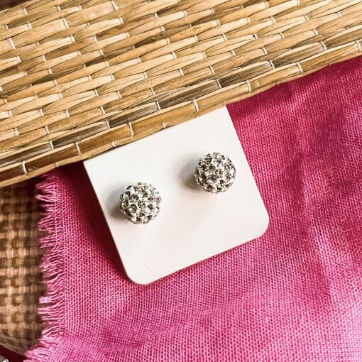 Brinco Bolinha Strass de Prata M