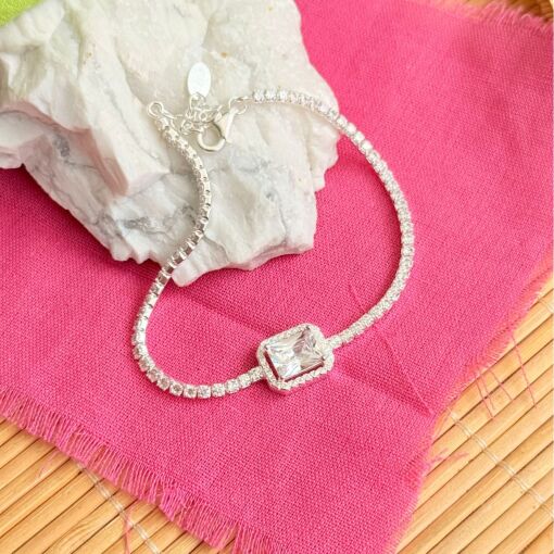 Pulseira Riviera com Zirconia Central de Prata