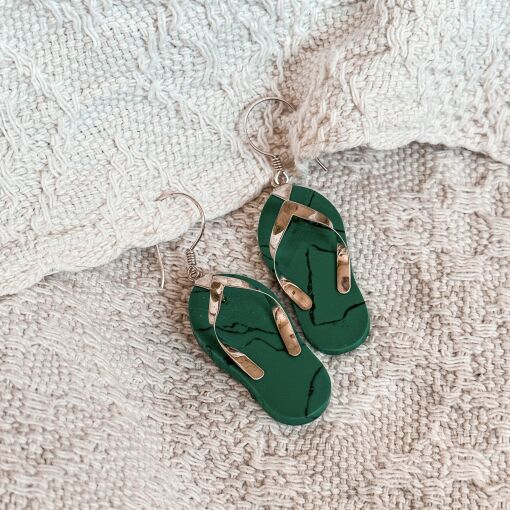 Brinco Chinelo em Pedra Turquesa de Prata