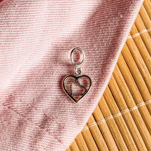 Berloque Dois Coração de Prata Envelhecida