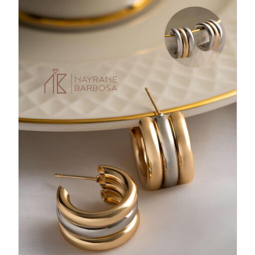 BRINCO ARGOLA TRIPLA BICOLOR DOURADO