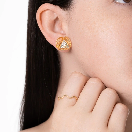 Anel folheado regulável com aro design zig zag delicada bolinha