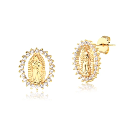 Brinco folheado com zircônias de Nossa Senhora de Guadalupe