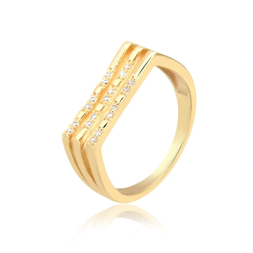 Anel folheado base reta aro triplo com zircônias espaçadas