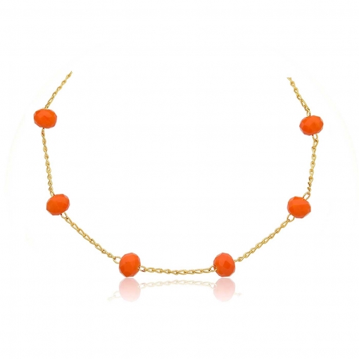 Gargantilha choker com pedras redondas na cor living coral