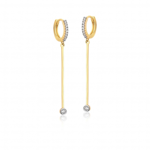Brinco de argola com fio e zirconias