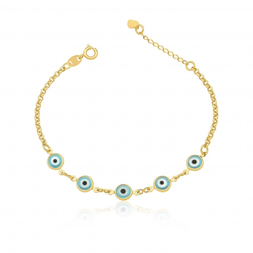 Pulseira com cinco olhos gregos na corrente