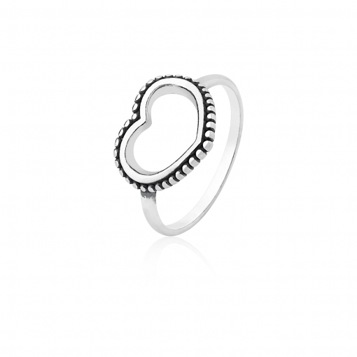 Anel de prata coração vazado com borda com detalhe envelhecido