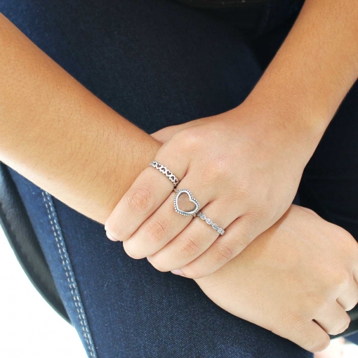 Anel de prata várias partes ovais com detalhes envelhecidos