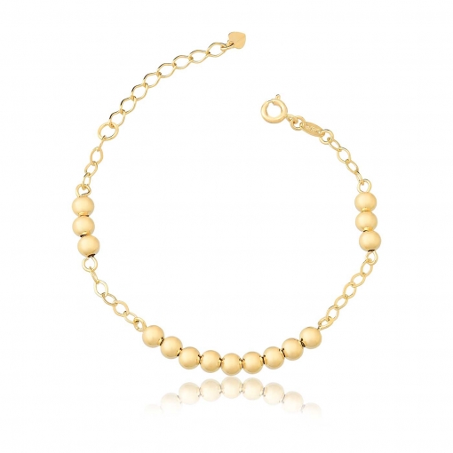 Pulseira com várias bolas lisas com corrente elo fino e oval