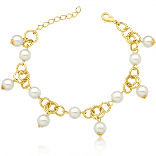 Pulseira com pérolas na corrente e pérola penduradas