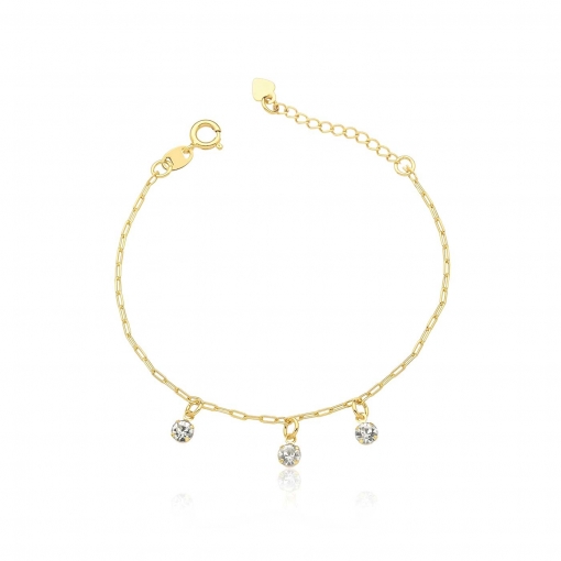 Pulseira folheada infantil três pingentes de strass