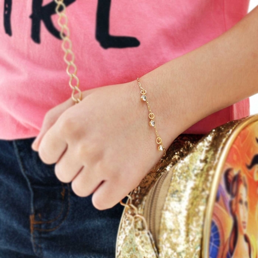 Pulseira folheada infantil três pingentes de strass