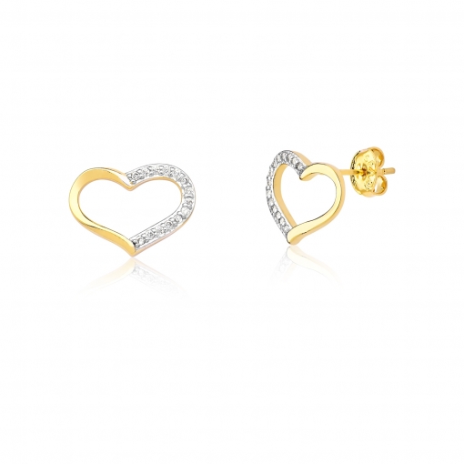 Brinco de coração metade com microzircônias e ródio