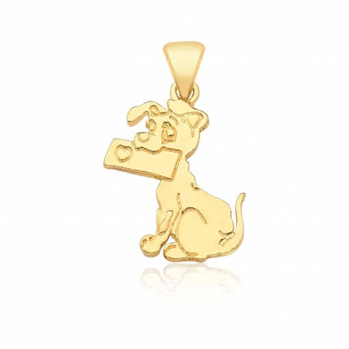 Pingente cachorrinho com uma plaquinha na boca