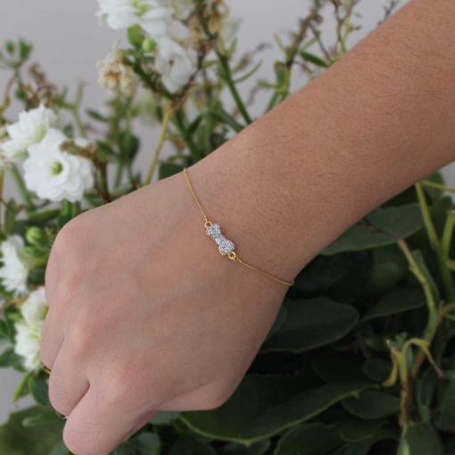 Pulseira corrente veneziana laço todo com zircônias no ródio