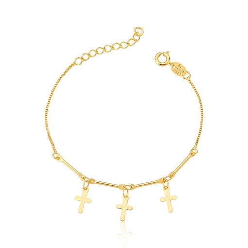 Pulseira veneziana com partes lisas e pingentes de cruz